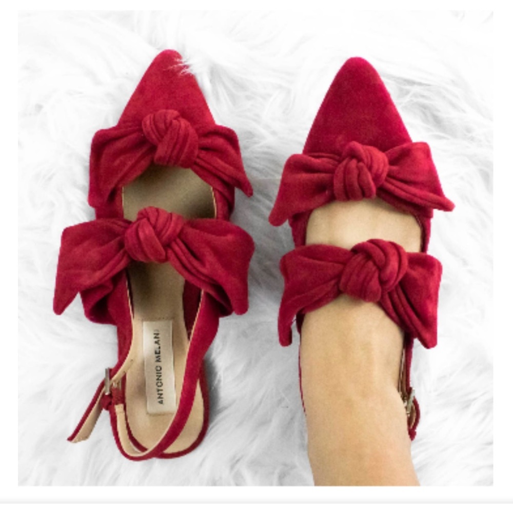 Antonio Melani Remalyn Double Bow Red Suede Flats